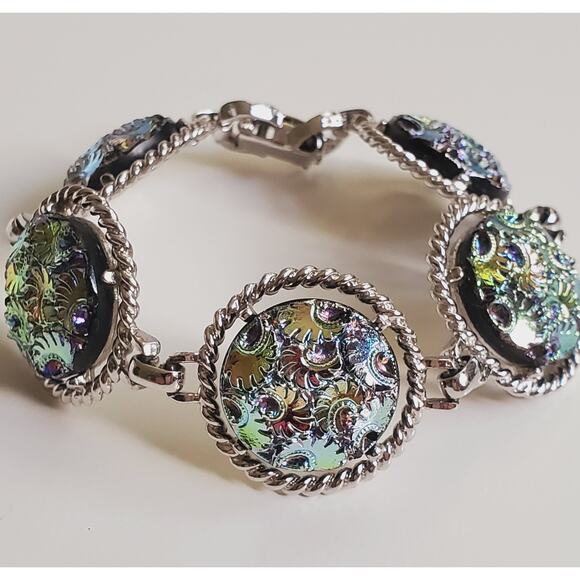 Sarah Cov COVENTRY Textured Round Link Silver Tone Bracelet 7in MEDIUM - Picture 1 of 12